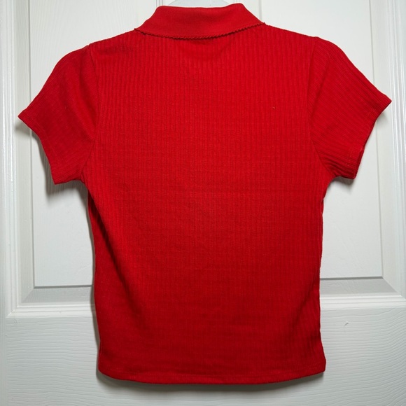 Red Collared Button-Up Top - Picture 7 of 9